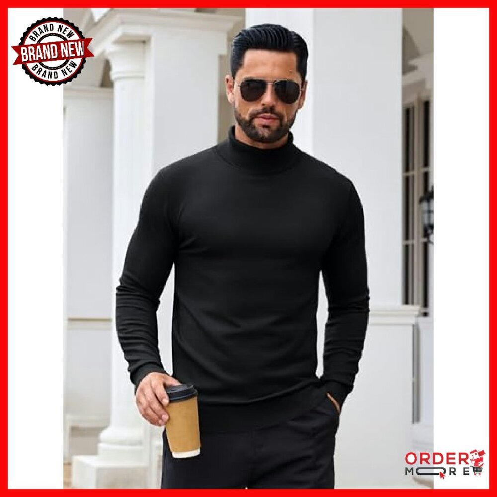 Men's Slim Fit Turtleneck Sweater Lightweight Knit Pullover Long Sleeve - Picture 3 of 8
